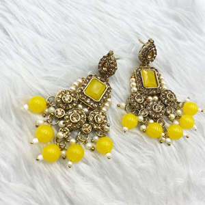 Veha Yellow /Diamante Stone Necklace Set - Antique Gold