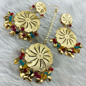 Bindya-Multicolour Gold Earring Tikka Set - Gold