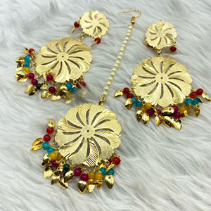 Bindya-Multicolour Gold Earring Tikka Set - Gold