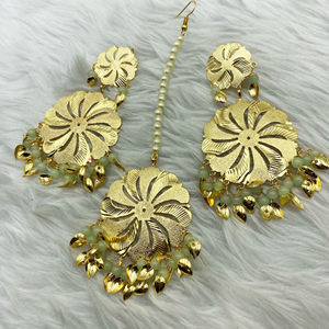 Bindya Mint Gold Earring Tikka Set - Gold