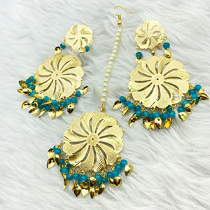 Bindya- Turquoise Gold Earring Tikka Set - Gold