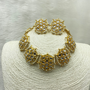 Sabu-White Kundan Necklace Set - Gold