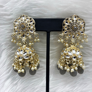 Llisa Grey Earring Tikka Set - Light Gold