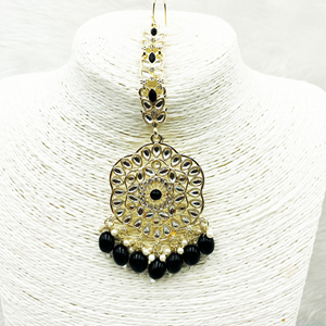 Llisa Black Earring Tikka Set - Light Gold