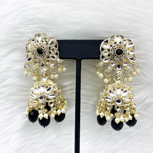 Llisa Black Earring Tikka Set - Light Gold