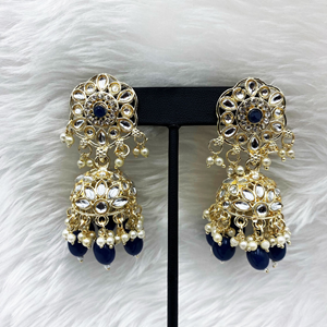 Llisa Navy Blue Earring Tikka Set - Light Gold