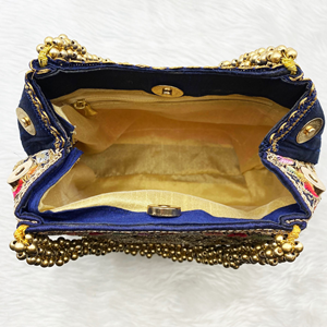 Anay Blue Potli Bag - Gold