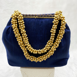 Anay Blue Potli Bag - Gold