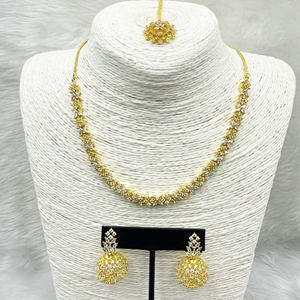 Divit White American Diamond Necklace Set - Gold