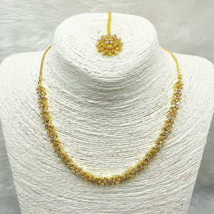 Divit White American Diamond Necklace Set - Gold