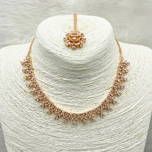 Divit White American Diamond Necklace Set - Rose Gold