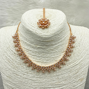 Ohas White American Diamond Necklace Set - Rose Gold