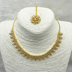 Ohas White American Diamond Necklace Set - Gold