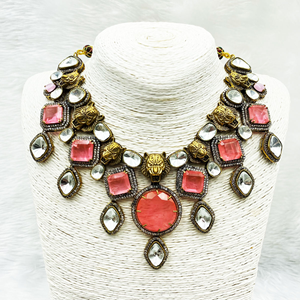 Nitya Coral American Diamond Necklace Set - Gun Metal