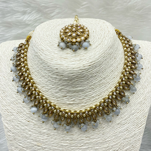 Amraya Gold Polki/Grey Beads Necklace Set - Antique Gold