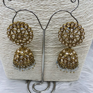 Amraya Gold Polki/Grey Beads Necklace Set - Antique Gold