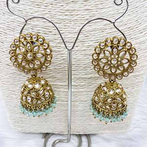 Amraya Gold Polki/Pista Beads Necklace Set - Antique Gold