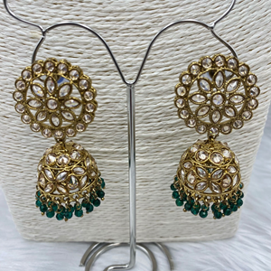 Amraya Gold Polki/Green Beads Necklace Set - Antique Gold