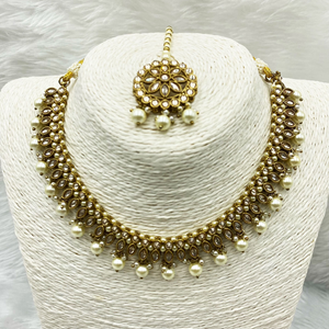 Amraya Gold Polki Necklace Set - Antique Gold