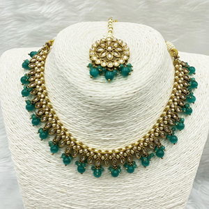 Amraya Gold Polki/Jade Beads Necklace Set - Antique Gold