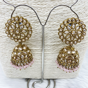 Amraya Gold Polki/Baby Pink Beads Necklace Set - Antique Gold