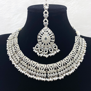 Chirag White Polki Stone Necklace Set - Silver