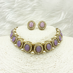 Eshti Lilac Choker Necklace Set - Gold