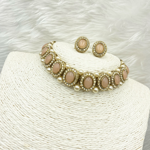 Eshti Peach Choker Necklace Set - Gold