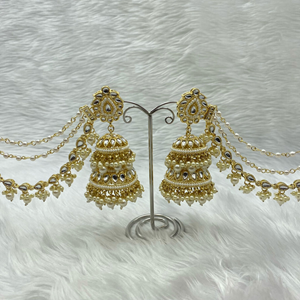 Eena -White Kundan Stone Jhumka- Light Gold