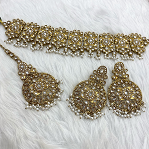 Imara Gold Polki Stone Choker Necklace Set - Antique Gold