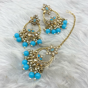 Avani Gold Light Blue Beads Necklace Set -Gold