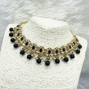 Avani Black Beads Necklace Set - Gold