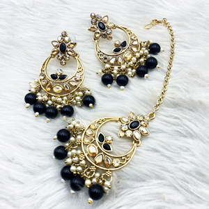 Avani Black Beads Necklace Set - Gold