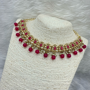 Avani Gold Pink Beads Necklace Set -Gold