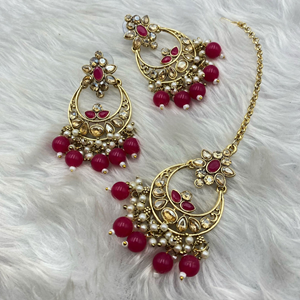 Avani Gold Pink Beads Necklace Set -Gold