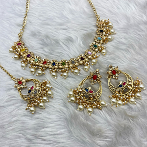 Avani Multicolour Beads Necklace Set -Gold