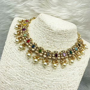 Avani Multicolour Beads Necklace Set -Gold