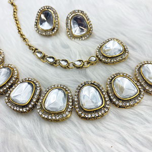 Jaan White Kundan Necklace Set - Gold. HALF PRICE!