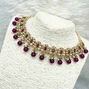 Avani Gold Purple Beads Necklace Set -Gold