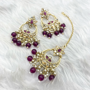 Avani Gold Purple Beads Necklace Set -Gold