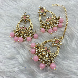 Avani Gold Polki/Baby Pink Beads Necklace Set -Gold