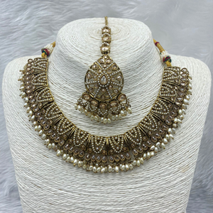 Tapti Gold Polki Stone Necklace Set - Antique Gold