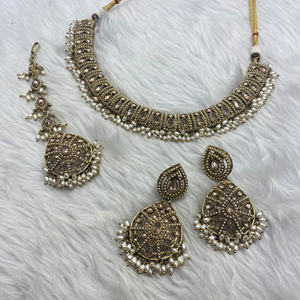 Panki Gold Polki Stone Necklace Set - Antique Gold