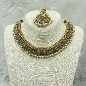 Panki Gold Polki Stone Necklace Set - Antique Gold