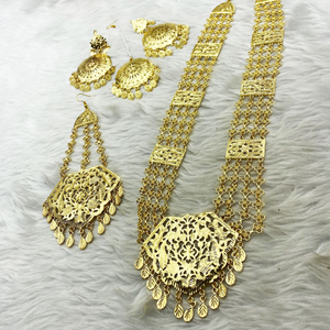 Naaj Gold Look Regal Rani Haar Necklace Set - Gold