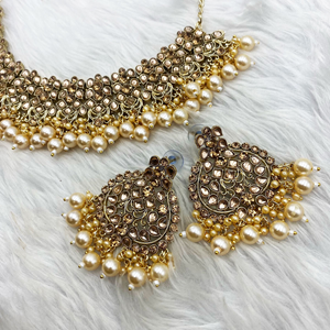 Rea Gold Stone Necklace Set - Antique Gold