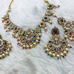 Vian Multicolour Necklace Set - Antique Gold