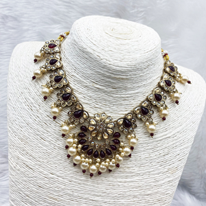 Vian Maroon Necklace Set - Antique Gold