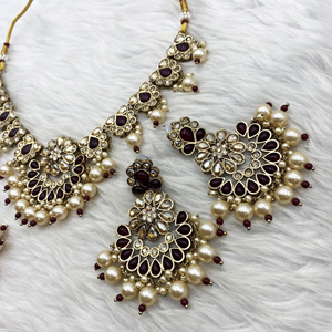 Vian Maroon Necklace Set - Antique Gold