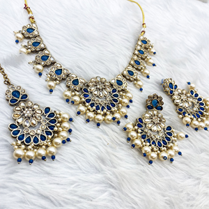 Vian Teal Necklace Set - Antique Gold